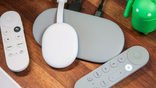 Chromecast with Google TV on top of Google TV Streamer